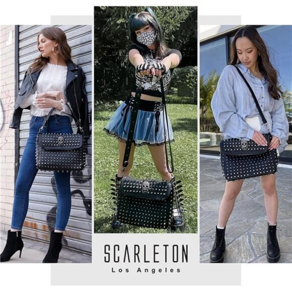 Studded Skull Bag for Women,Vegan Leather Punk Rock Rivet Bag,Shoulder Bag H1417 - Picture 6 of 7